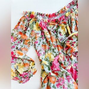 NWOT Lauren Conrad Lined Floral Tiered Long Sleeve Orange Pink Yellow Dress